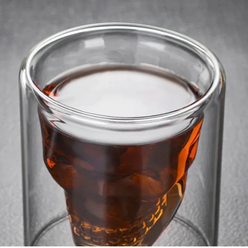 Double-layered Transparent Skull Head Crystal Glass Cup for Home Bar Club Shot